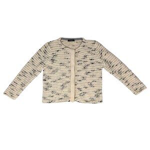 Piazza Sempione Women's Cream/Black Speckled Wool Blend Knit Cardigan in Size 10